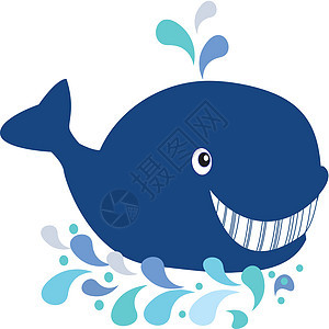 鲸鲸漫画手绘眼睛气泡水族馆吉祥物快乐尾巴剪裁野生动物蓝色图片