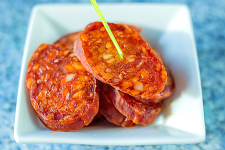 Chorizo 西班牙香肠猪肉食物白色熏制宏音美食许可红色小吃图片