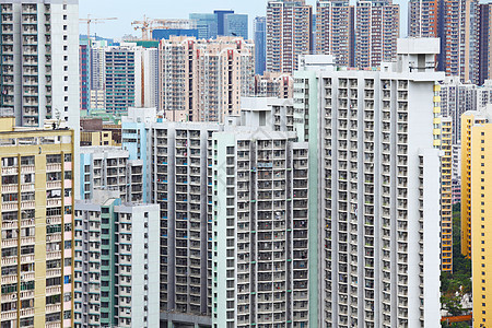 香港的公屋房子住宅绿色财产建筑建筑学市中心天空蓝色公寓图片