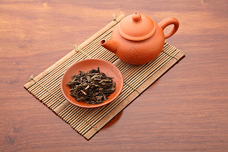 中华茶茶仪式草本植物竹子茶壶美食陶器木头亚麻叶子液体功夫图片