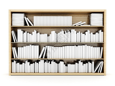 白色背景的书架书柜教育精装图书馆木头书店学校架子知识收藏图片