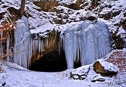 冰洞穴气候生态蓝色钟乳石冰柱季节石笋瀑布水晶洞穴图片