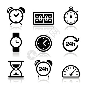 时间 时钟矢量图标集戒指正方形办公室收藏技术小时圆圈顺时针工作警报图片