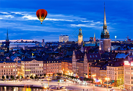 斯德哥尔摩市夜幕现场天空气球港口窗户渡船建筑学场景城市码头电梯图片