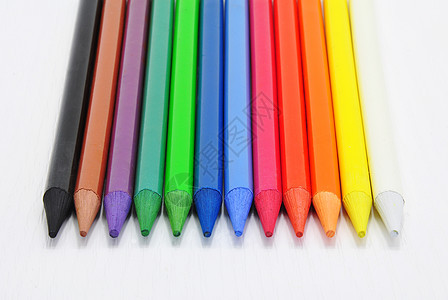 彩色铅笔蓝色教育绿色学校橙子光谱幼儿园白色调色板绘画图片