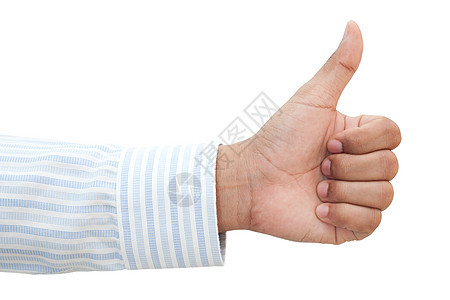 高举大拇指的商务人士之手白色成功男人手指手臂手势协议商业图片