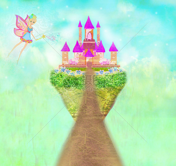 魔法仙子的故事公主城堡娘娘腔艺术品花朵旗帜插图小说艺术石头童话王国图片