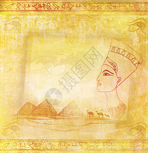 带有埃及皇后的旧纸工作世界女王女士上帝寺庙古董法老化妆品艺术图片