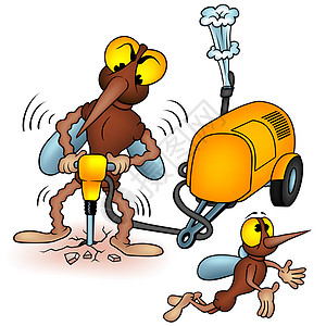 蚊虫卡通片压缩机钻孔手绘长腿昆虫蚊蚋动画片漫画棕色图片