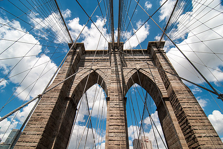 布鲁克林大桥的强大结构 位于比奥提福的皮隆中心天空电缆市中心蓝色游客城市车道摩天大楼蓝天建筑图片