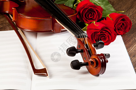 红玫瑰和小提琴古董浪漫周年音乐会木头中提琴玫瑰床单艺术音乐图片