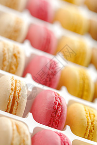 色彩多彩的马卡龙盒子甜点美食白色食物糖果蛋糕糕点奶油饼干图片