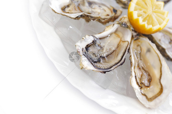 含柠檬的牡蛎壳类饮食营养餐厅海鲜午餐美食盘子宏观贝类图片