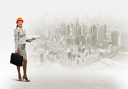 女工程师建筑成人工程人士建筑学女性草稿安全帽工作商务图片