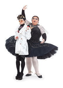 两个变装皇后一起演唱男人娱乐乐趣芭蕾舞展示戏服异装癖舞蹈家眼镜二人组图片