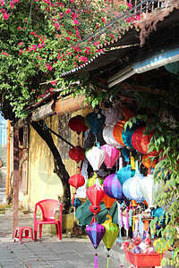 越南海安的多彩灯笼丝绸街道店铺图片