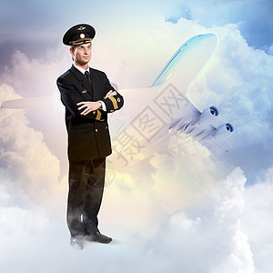 男性飞行员形象相机天空旅行旅游男人飞机场服务航天空气客机图片