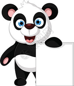 装有空白标志的可爱熊猫卡通荒野夹子卡通片问候语绘画公告派对插图微笑横幅图片