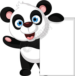 装有空白标志的可爱熊猫卡通动物园新生微笑艺术淋浴标语野生动物横幅问候语插图图片
