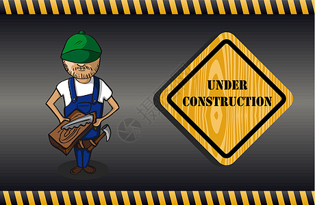 木工工匠木工卡通 正在施工中插画