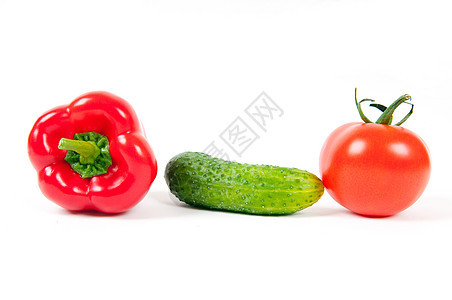 白背景孤立的红胡椒 番茄和绿黄瓜生长养分活力蔬菜食物红色小吃饮食厨房营养图片
