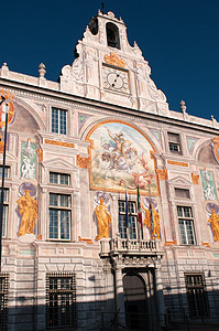 或意大利热那亚圣乔治宫旅行天花板城市房子建筑学壁画宫殿文化橙子历史背景图片