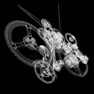 时钟机制 电线框架工业插图时间科学机器黑色机械小时齿轮车轮图片