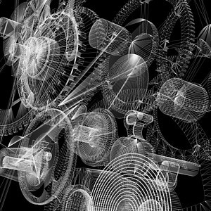 时钟机制 电线框架齿轮科学发条计时器机械插图黑色金属白色技术图片