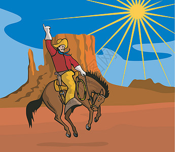 牛仔骑骑马艺术品骑士插图太阳动物表演沙漠男性男人骑术图片