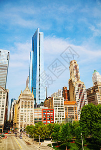 芝加哥市中心 早上IL街道办公室景观遗产摩天大楼建筑金融城市建筑学图片