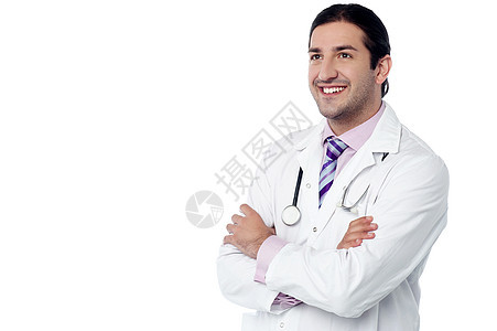 自信的年轻男医生抬头职业男人外套专家实验室临床医院微笑男性图片