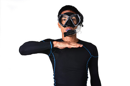 隔离了带有潜水设备的男子运动泳装老师火车面具娱乐活动黑色游客身体图片
