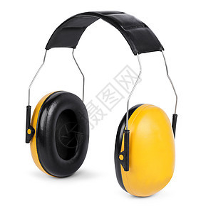 听到保护者孤立在白色背景上的声音噪音健康工业听力手筒工具黄色耳套工作安全图片