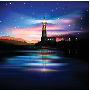 带灯塔的抽象背景蓝色日出山脉危险灯光海岸线海滩日落海浪旅行图片