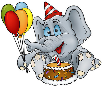 坐着大象和生日蛋糕图片