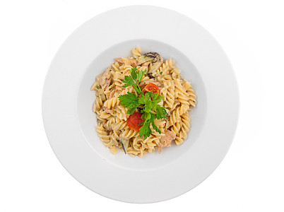 白盘上美味的意大利面营养美食蔬菜餐厅饮食盘子白色服务香蒜午餐图片