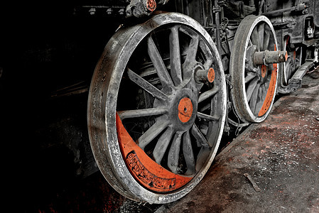 旧工业列车的一部分旅行轮子运输历史车轮机器货运乡愁车辆机车图片