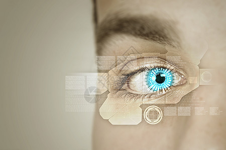 眼的识别传感器电路控制编码商业蓝色鉴别代码扫描机密图片