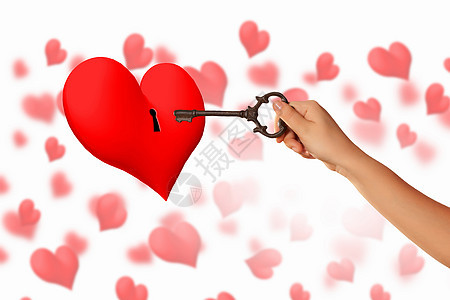 心脏关键键情人金属古董金子浪漫安全红色爱慕者追随者锁孔图片