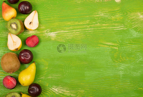 各种水果菜单乡村模板营养风化桌子奇异果食物静物高视角图片
