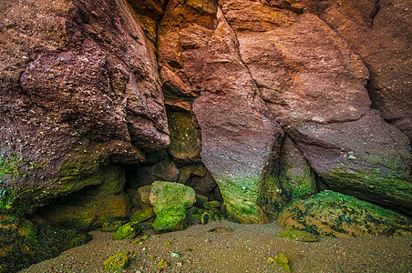 霍普威尔岩海岸海洋支撑悬崖地质岩石队形红色天空侵蚀图片