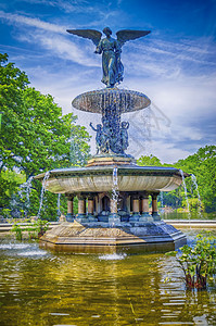 纽约中央公园Bethesda喷泉建筑学公园天空吸引力市中心蓝色地标旅行雕像历史性图片