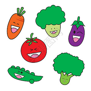 蔬菜漫画笑脸卡通季豆食物插图卡通片茄子白菜红色绿色图片