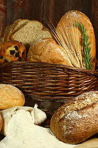 烤新鲜烤面包食物乡村作品烤面包机谷物收成小麦馒头木头圆形图片