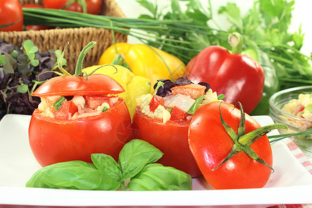 填塞西红番茄柠檬小吃服务沙拉派对火腿蔬菜熏肉意面餐饮图片