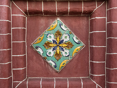亚罗斯拉夫陶瓷风格装饰古董红色正方形教会文化工艺宗教金戒指背景图片