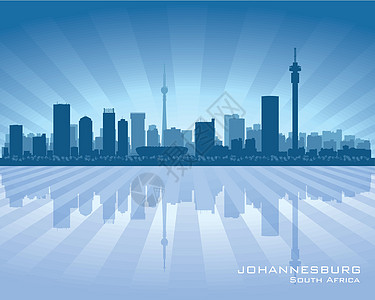 约翰内斯堡南非城市天际环光灯Silhouette建筑学海岸插图地标反射支撑蓝色天空市中心办公室图片
