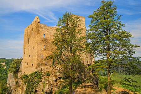 德国古德城堡鲁森斯坦吸引力阳光风景区旅游石头堡垒建筑学天空岩床岩石图片