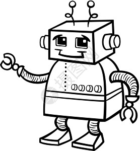 彩色的机器人漫画插图科学微笑机械人工智能科幻吉祥物卡通片染色快乐绘画图片