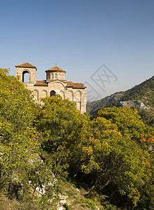 保加利亚修道院地标宗教石头建筑学教会历史山脉旅行大教堂世界图片